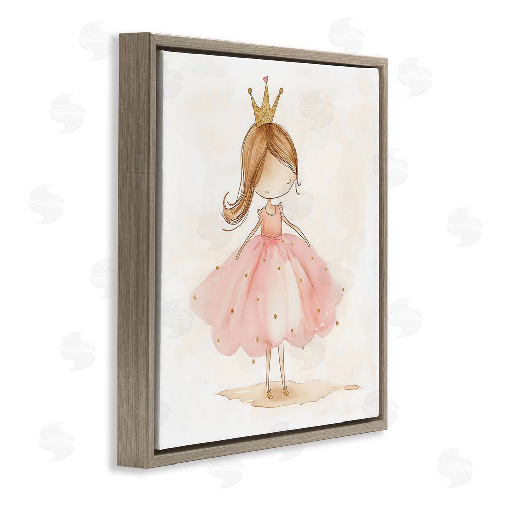 Creative Studio Little Princess with Crown Brown Floating Framed Canvas Wall Art
