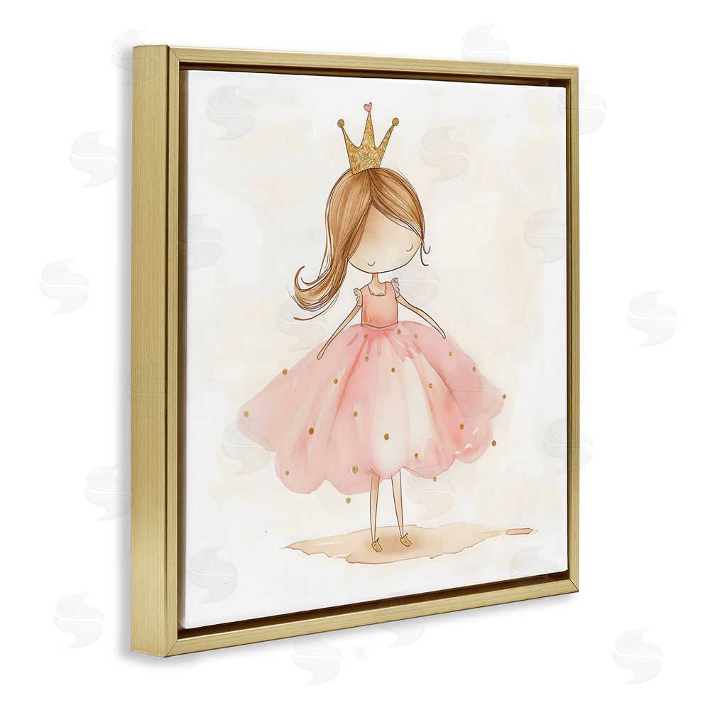 Creative Studio Little Princess with Crown Gold Floating Framed Canvas Wall Art