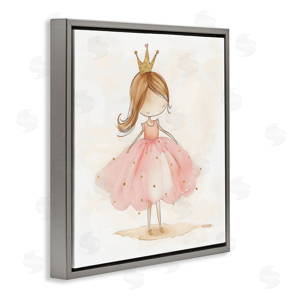 Creative Studio Little Princess with Crown Gray Floating Framed Canvas Wall Art