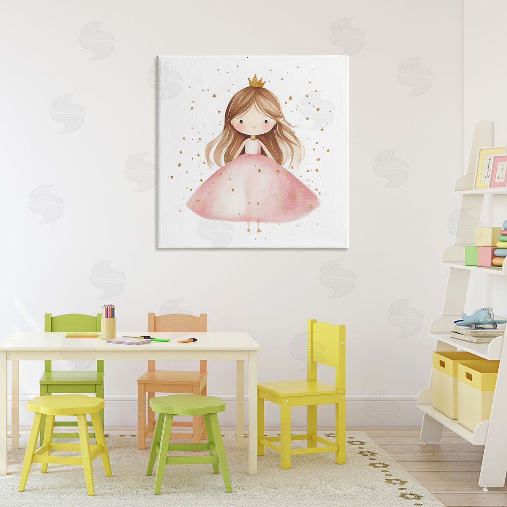 Creative Studio Little Princess with Pink Gown Stretched Canvas Wall Art in Room