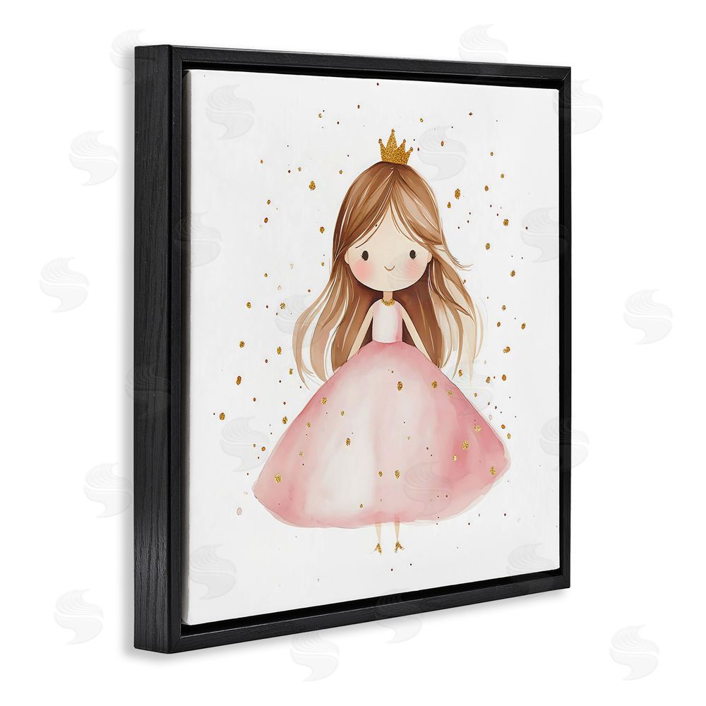 Creative Studio Little Princess with Pink Gown Black Floating Framed Canvas Wall Art