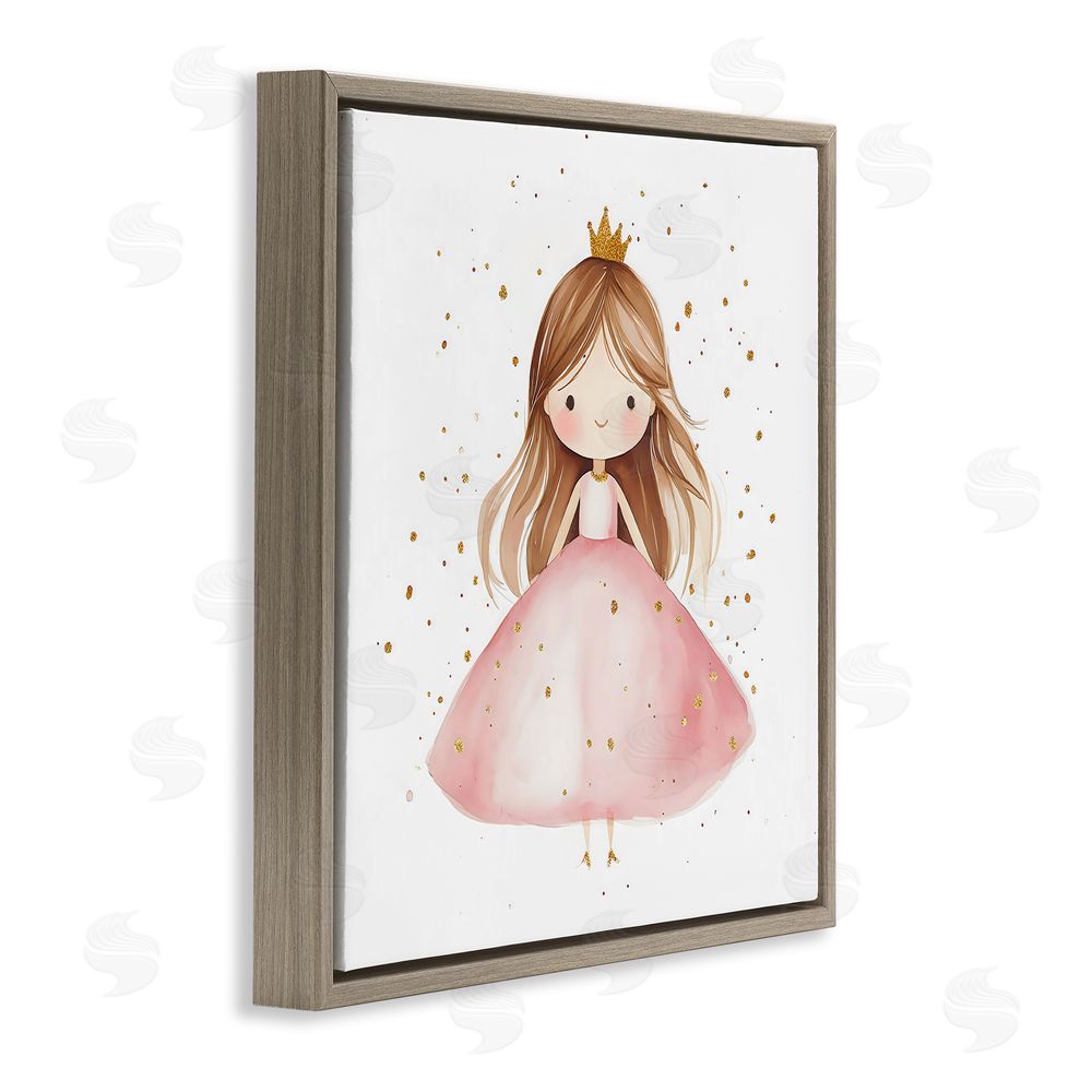 Creative Studio Little Princess with Pink Gown Brown Floating Framed Canvas Wall Art