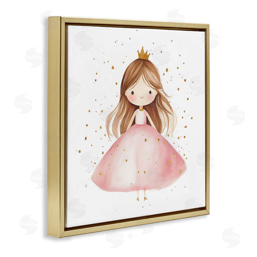 Creative Studio Little Princess with Pink Gown Gold Floating Framed Canvas Wall Art