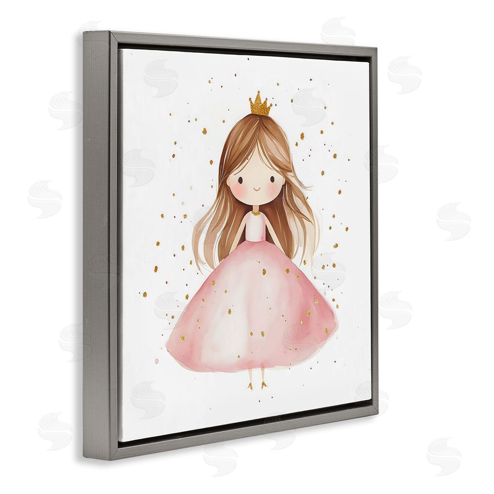Creative Studio Little Princess with Pink Gown Gray Floating Framed Canvas Wall Art