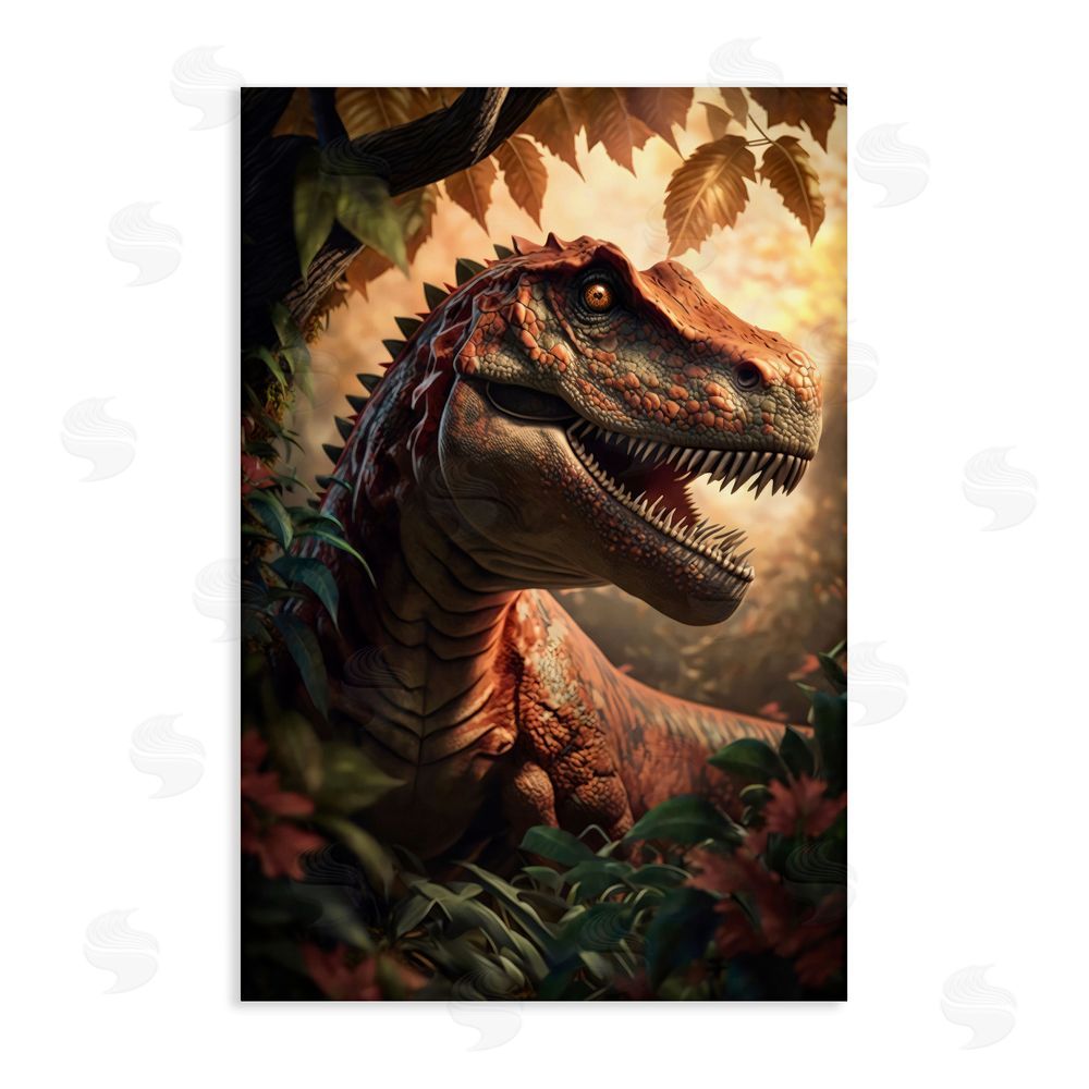 Creative Studio Jungle Raptor with Ancient Foliage Stretched Canvas Wall Art