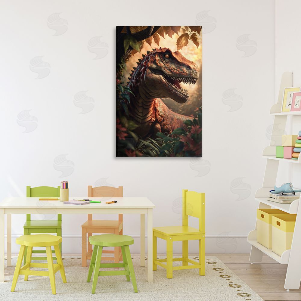 Creative Studio Jungle Raptor with Ancient Foliage Stretched Canvas Wall Art in Room