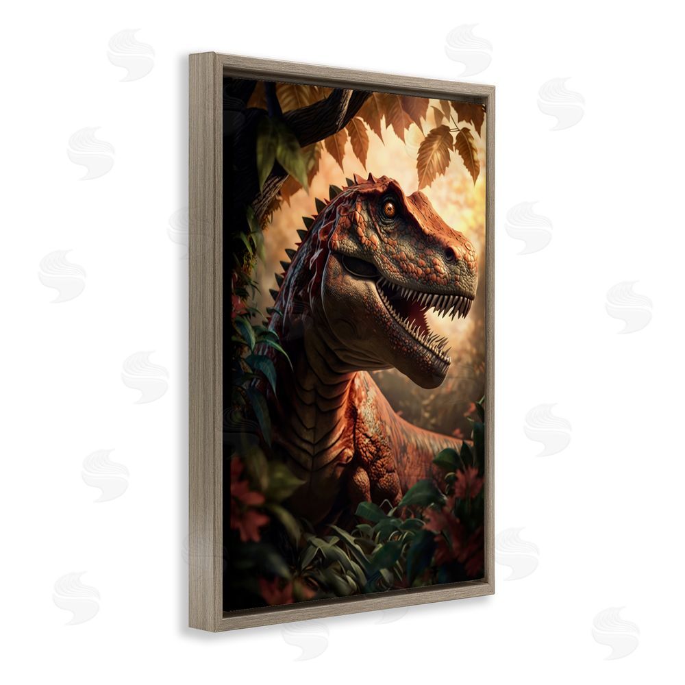 Creative Studio Jungle Raptor with Ancient Foliage Brown Floating Framed Canvas Wall Art