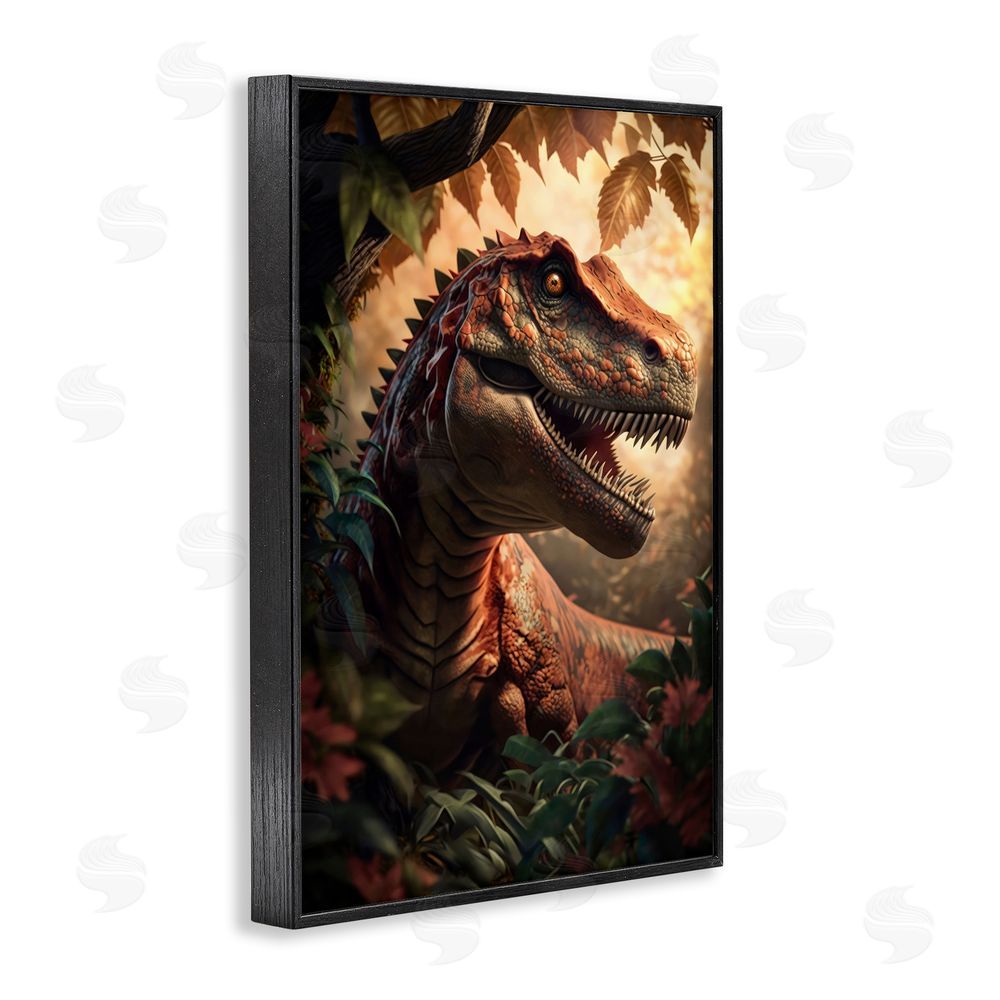 Creative Studio Jungle Raptor with Ancient Foliage Black Framed Giclee Wall Art
