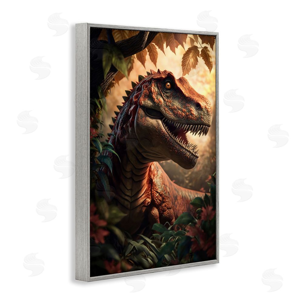 Creative Studio Jungle Raptor with Ancient Foliage Gray Framed Giclee Wall Art