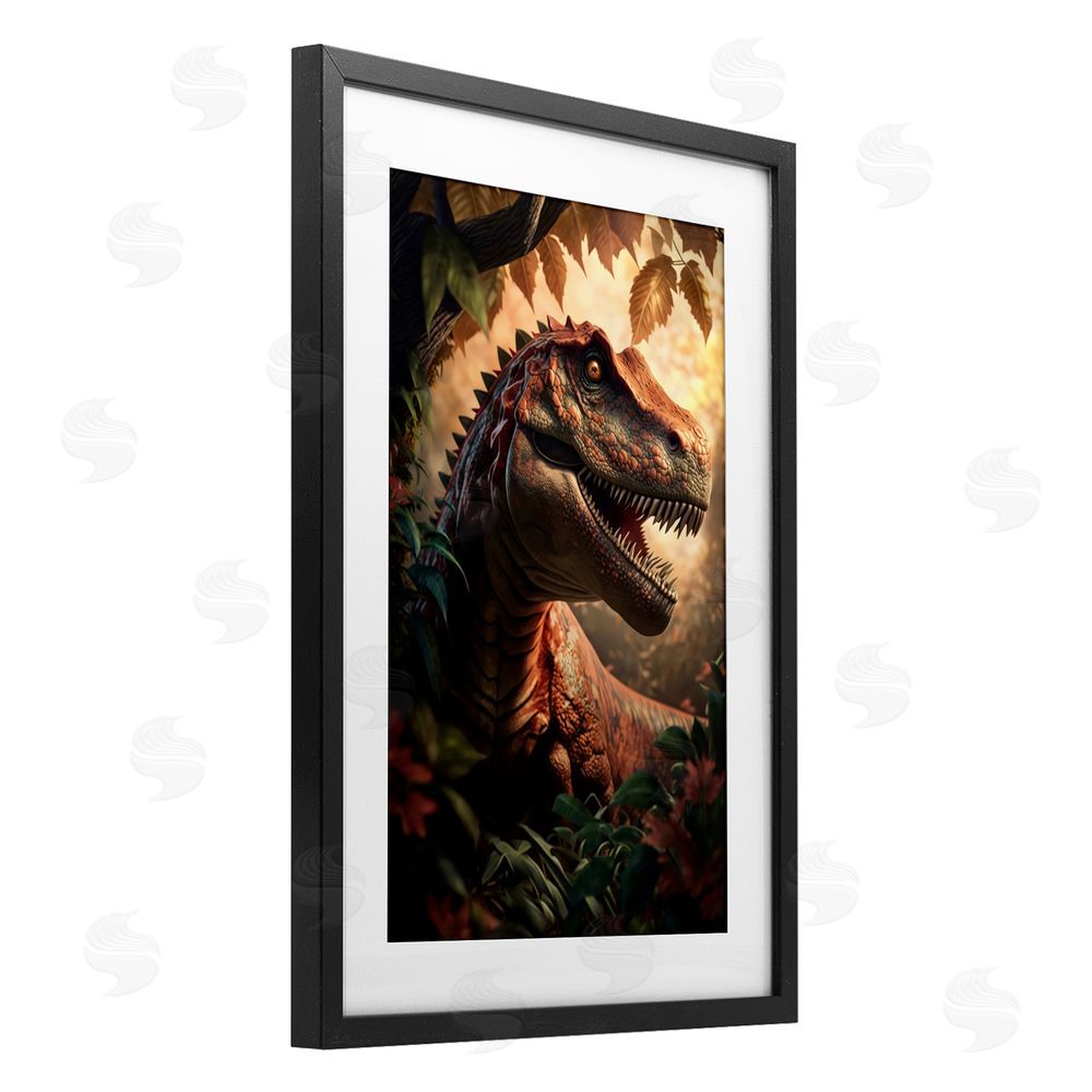 Creative Studio Jungle Raptor with Ancient Foliage Black Framed Print Under Glass Wall Art