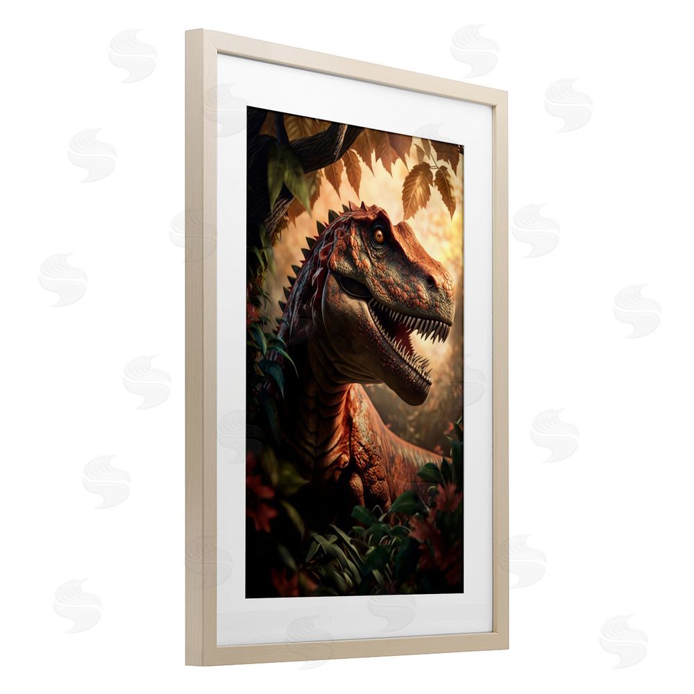 Creative Studio Jungle Raptor with Ancient Foliage Brown Framed Print Under Glass Wall Art