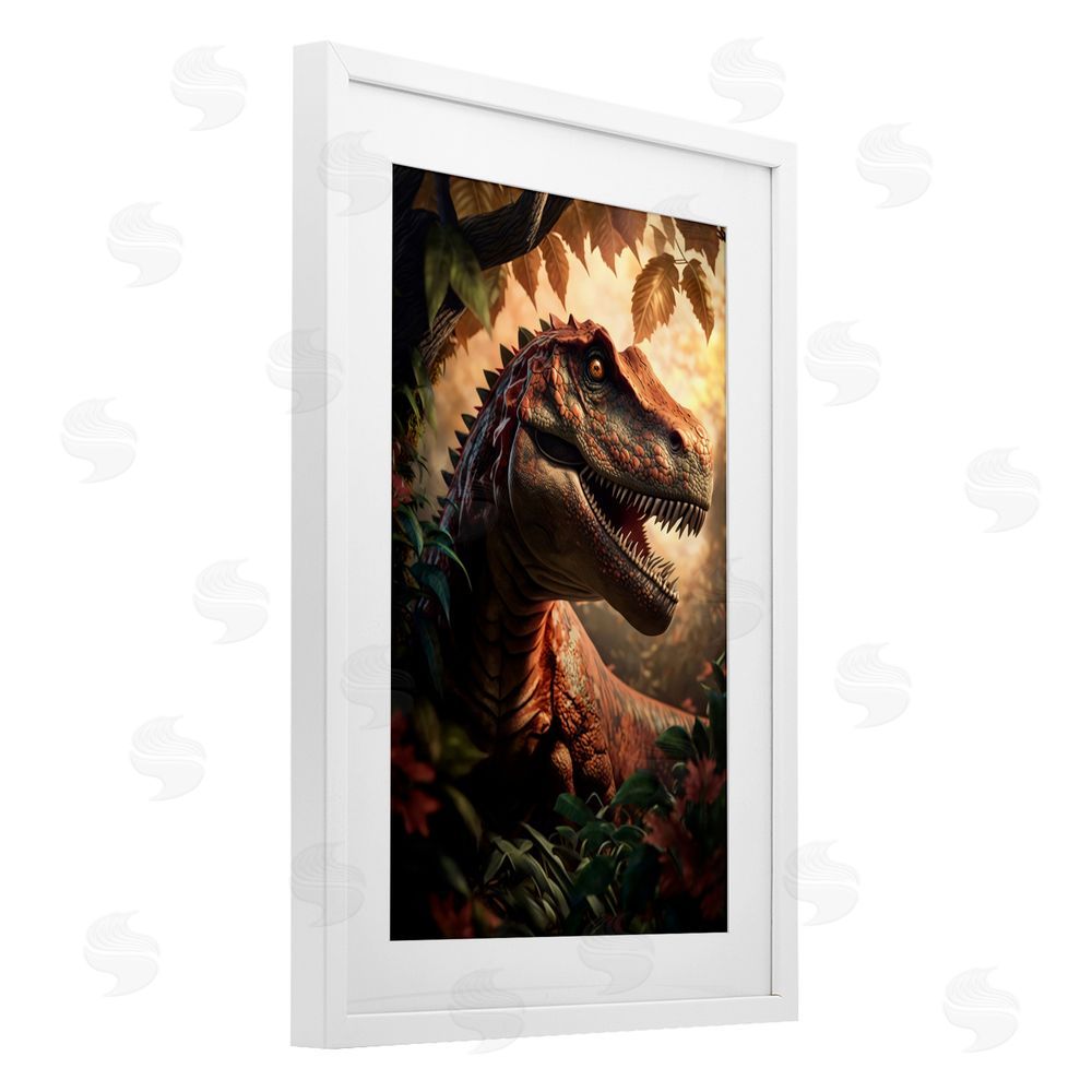 Creative Studio Jungle Raptor with Ancient Foliage White Framed Print Under Glass Wall Art