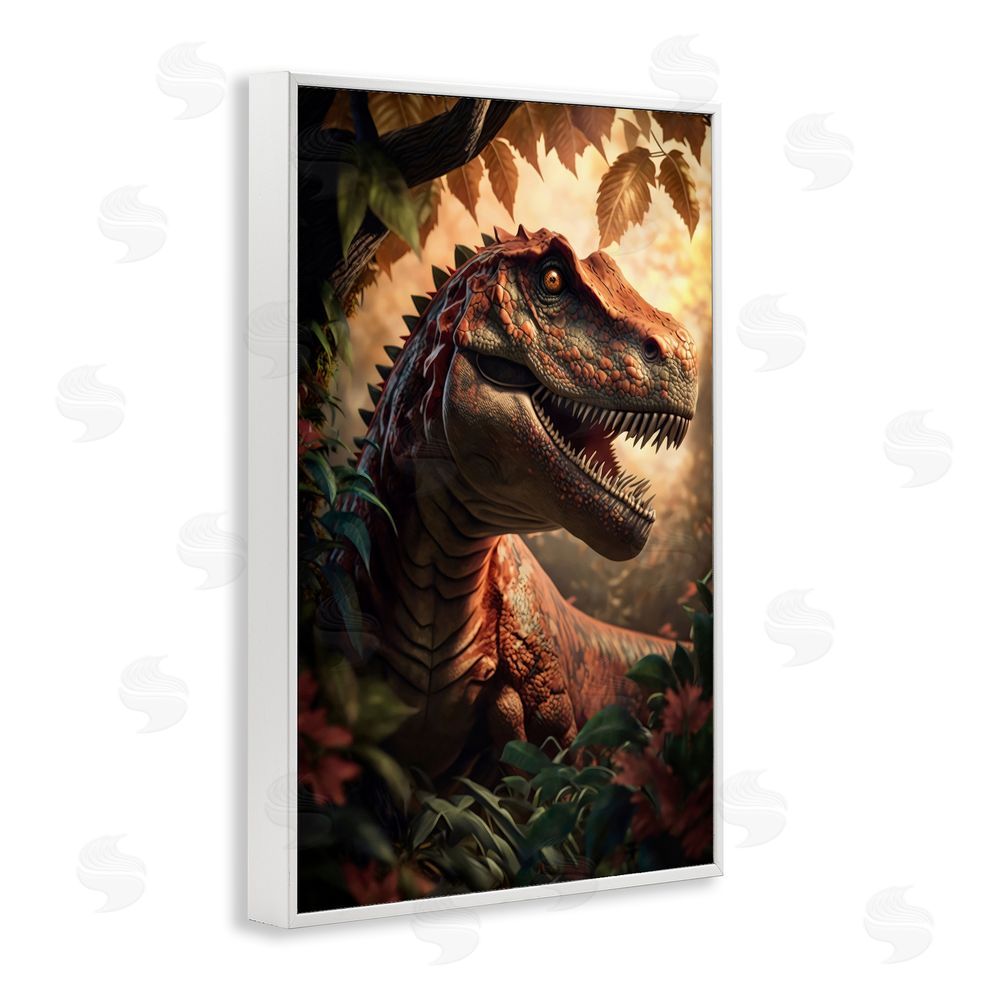 Creative Studio Jungle Raptor with Ancient Foliage White Framed Giclee Wall Art