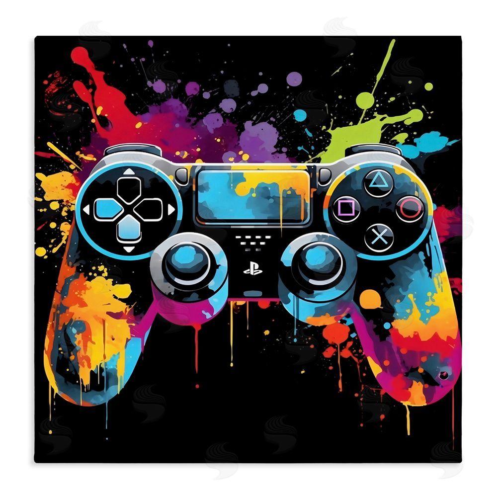 Creative Studio Paint Splash Game Controller Stretched Canvas Wall Art