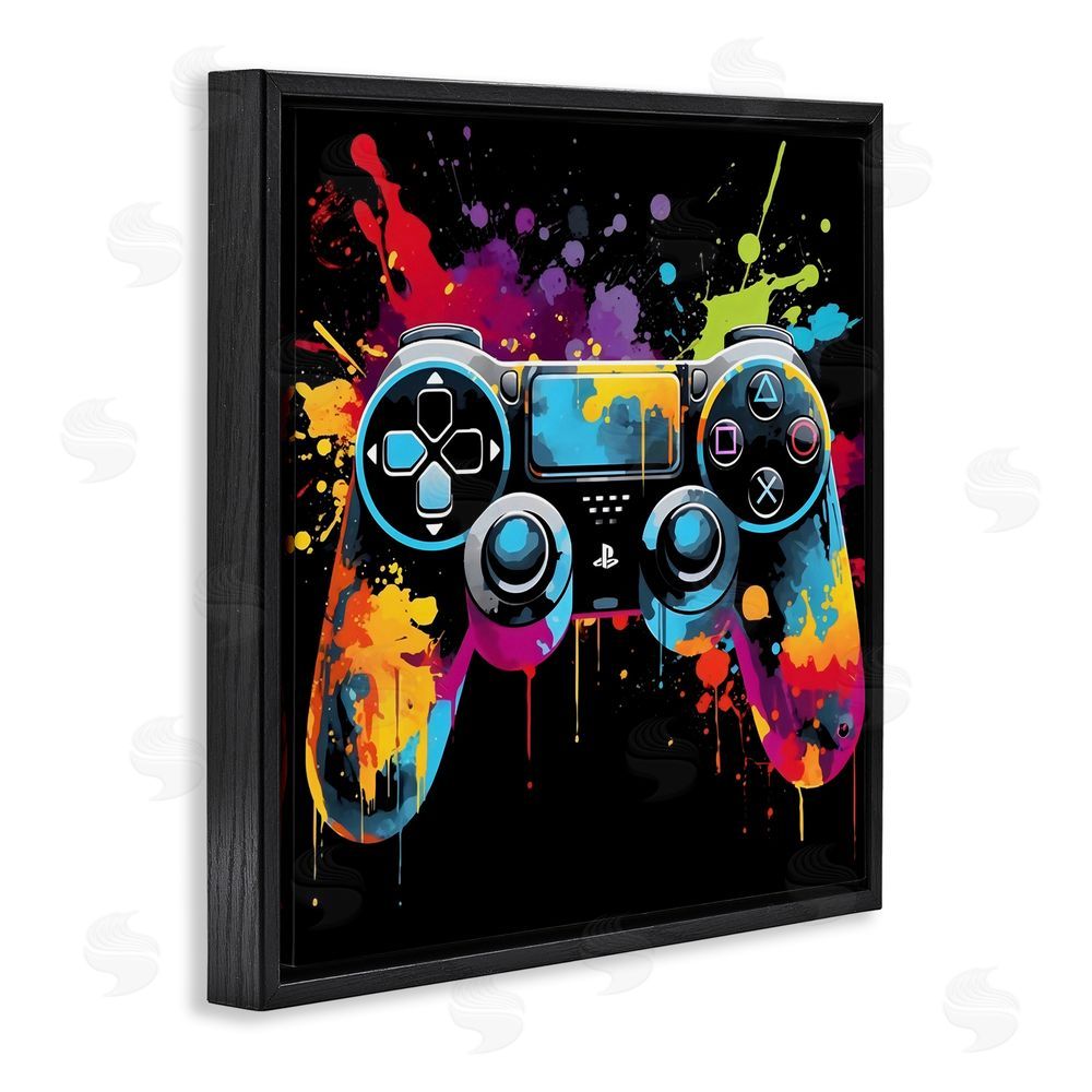 Creative Studio Paint Splash Game Controller Black Floating Framed Canvas Wall Art
