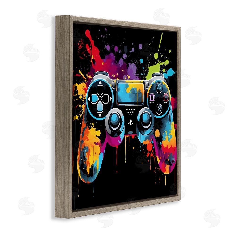 Creative Studio Paint Splash Game Controller Brown Floating Framed Canvas Wall Art
