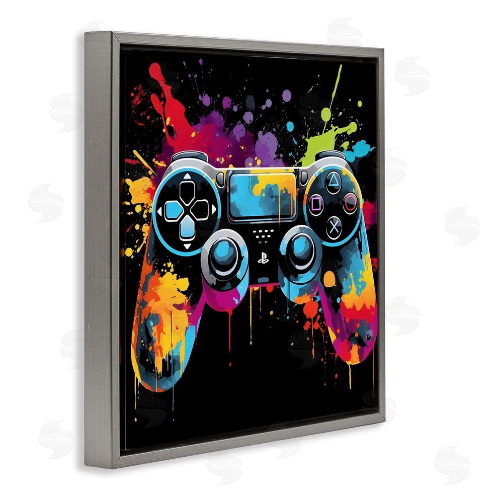 Creative Studio Paint Splash Game Controller Gray Floating Framed Canvas Wall Art