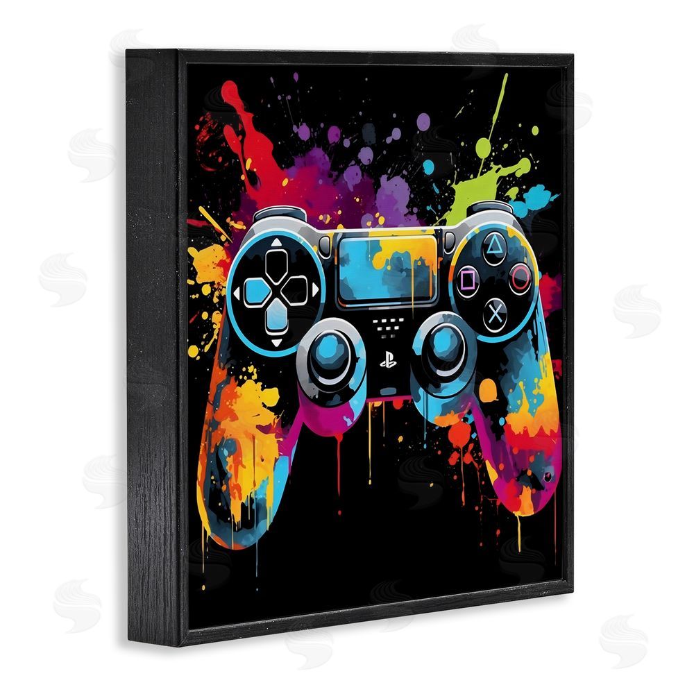 Creative Studio Paint Splash Game Controller Black Framed Giclee Wall Art