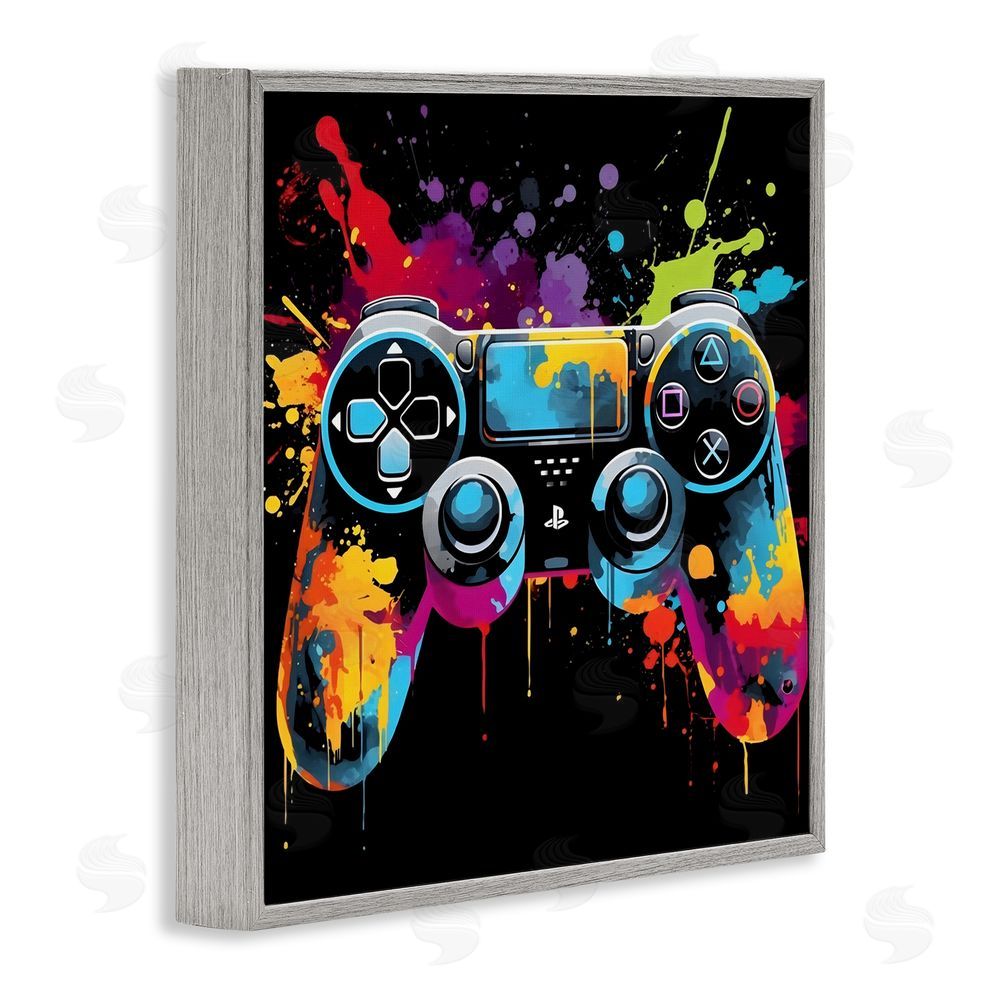 Creative Studio Paint Splash Game Controller Gray Framed Giclee Wall Art