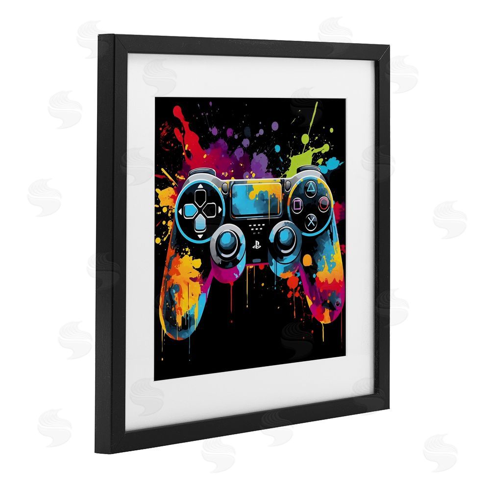 Creative Studio Paint Splash Game Controller Black Framed Print Under Glass Wall Art