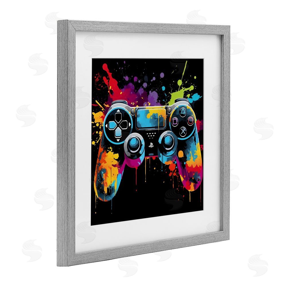 Creative Studio Paint Splash Game Controller Gray Framed Print Under Glass Wall Art