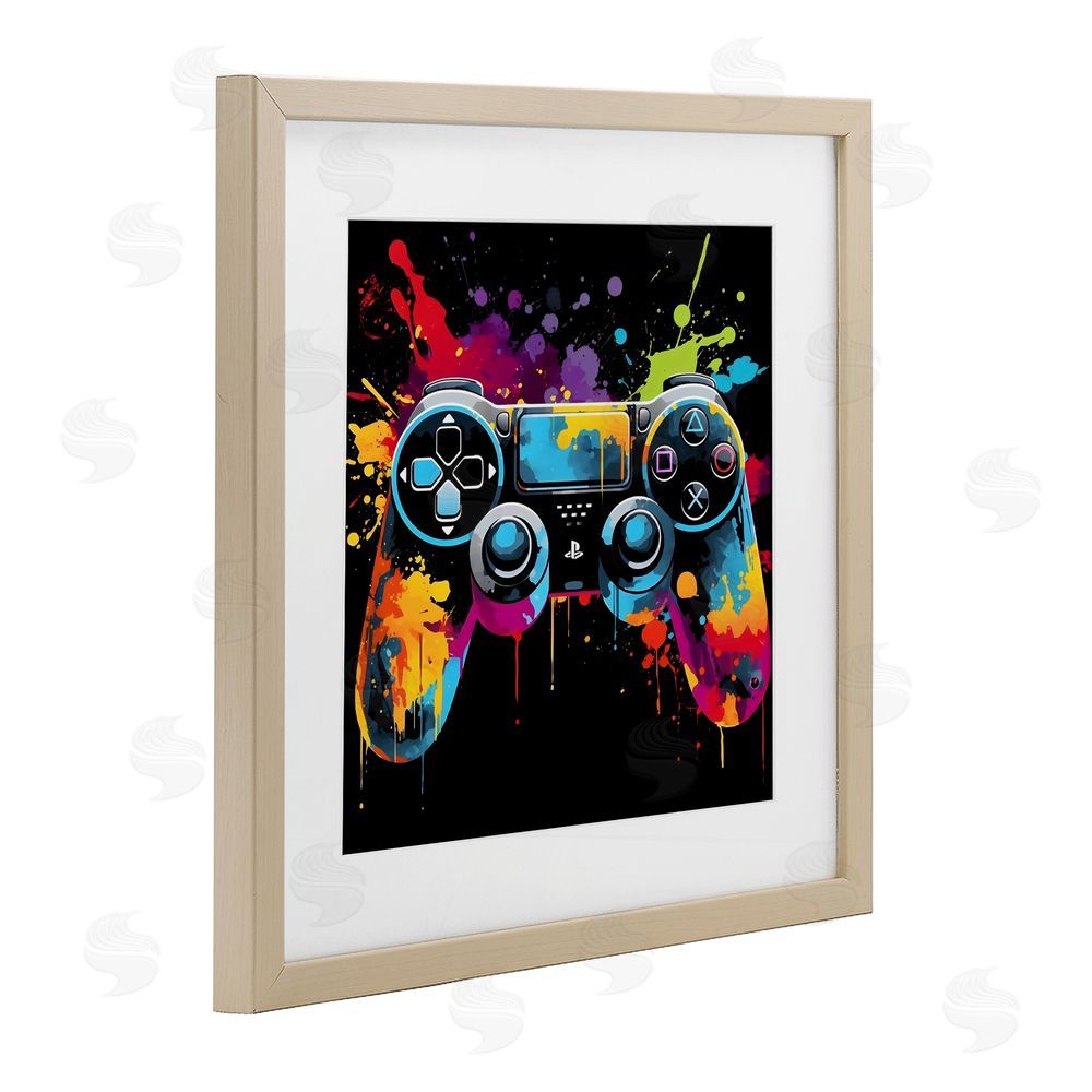 Creative Studio Paint Splash Game Controller Brown Framed Print Under Glass Wall Art