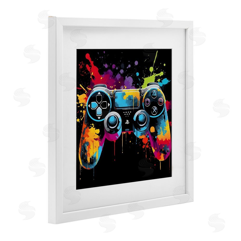 Creative Studio Paint Splash Game Controller White Framed Print Under Glass Wall Art