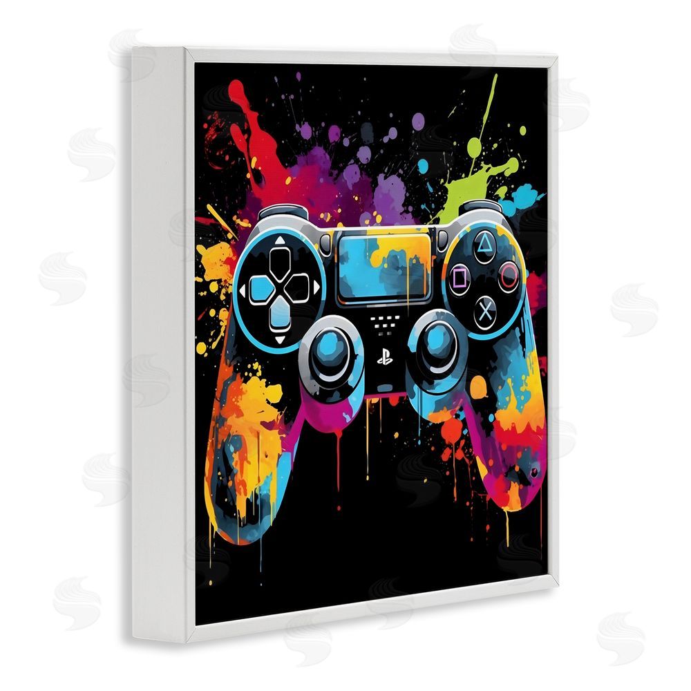 Creative Studio Paint Splash Game Controller White Framed Giclee Wall Art