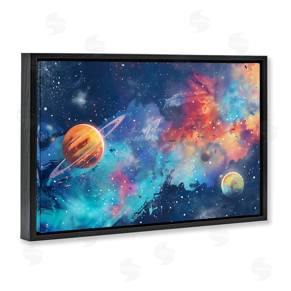 Creative Studio Nebula Dreams Scattered Planets Black Floating Framed Canvas Wall Art