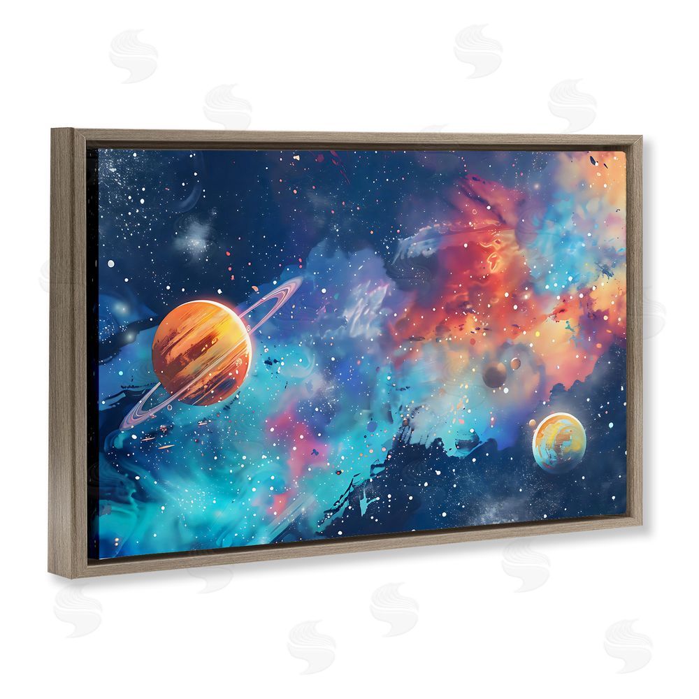 Creative Studio Nebula Dreams Scattered Planets Brown Floating Framed Canvas Wall Art