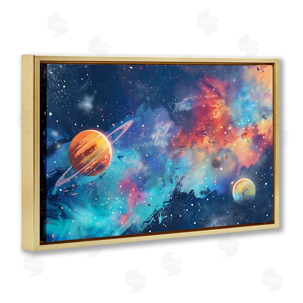 Creative Studio Nebula Dreams Scattered Planets Gold Floating Framed Canvas Wall Art