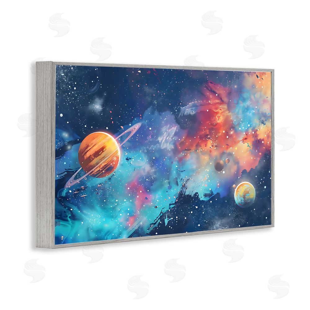 Creative Studio Nebula Dreams Scattered Planets Gray Framed Giclee Wall Art