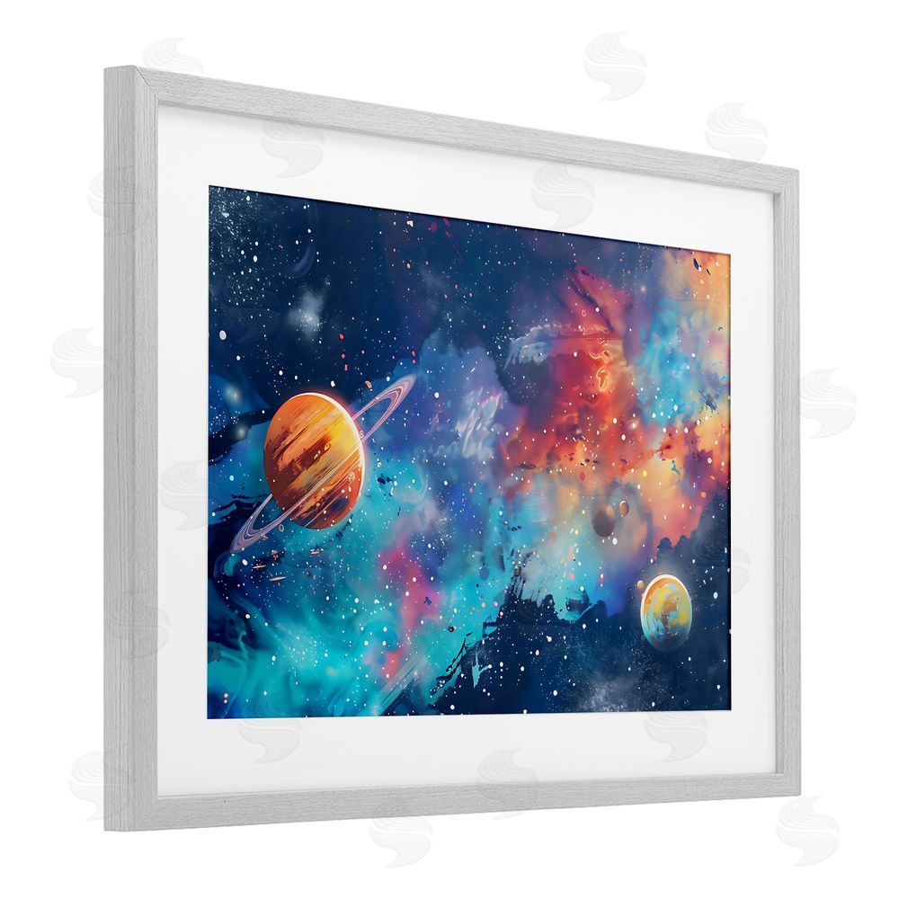 Creative Studio Nebula Dreams Scattered Planets Gray Framed Print Under Glass Wall Art