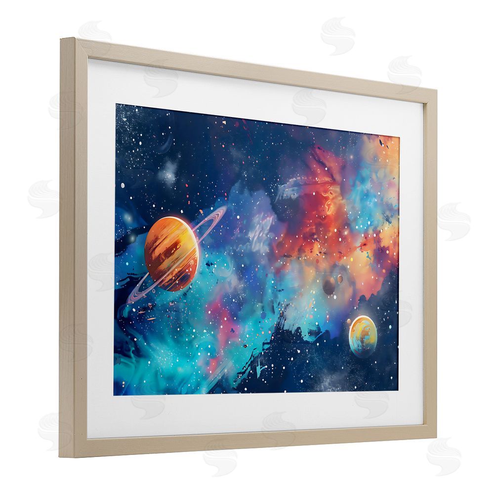 Creative Studio Nebula Dreams Scattered Planets Brown Framed Print Under Glass Wall Art