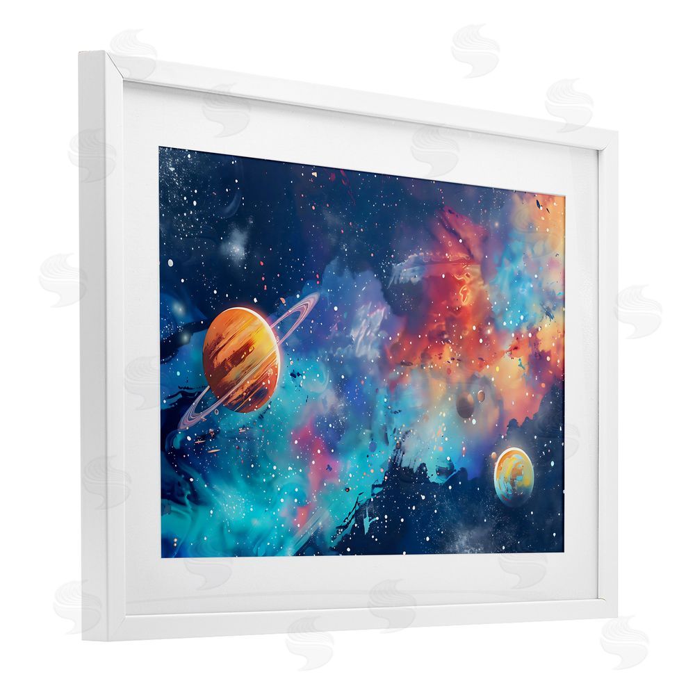 Creative Studio Nebula Dreams Scattered Planets White Framed Print Under Glass Wall Art
