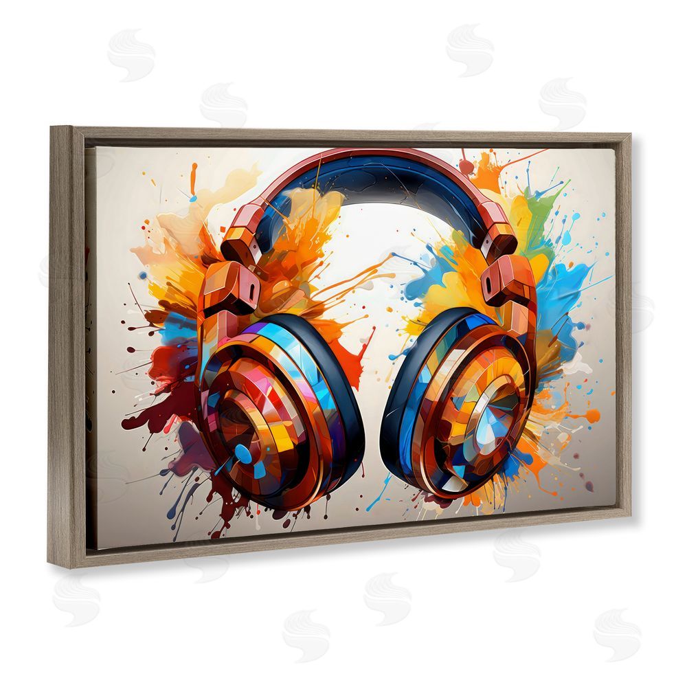 Creative Studio Music In Color Splatter Brown Floating Framed Canvas Wall Art