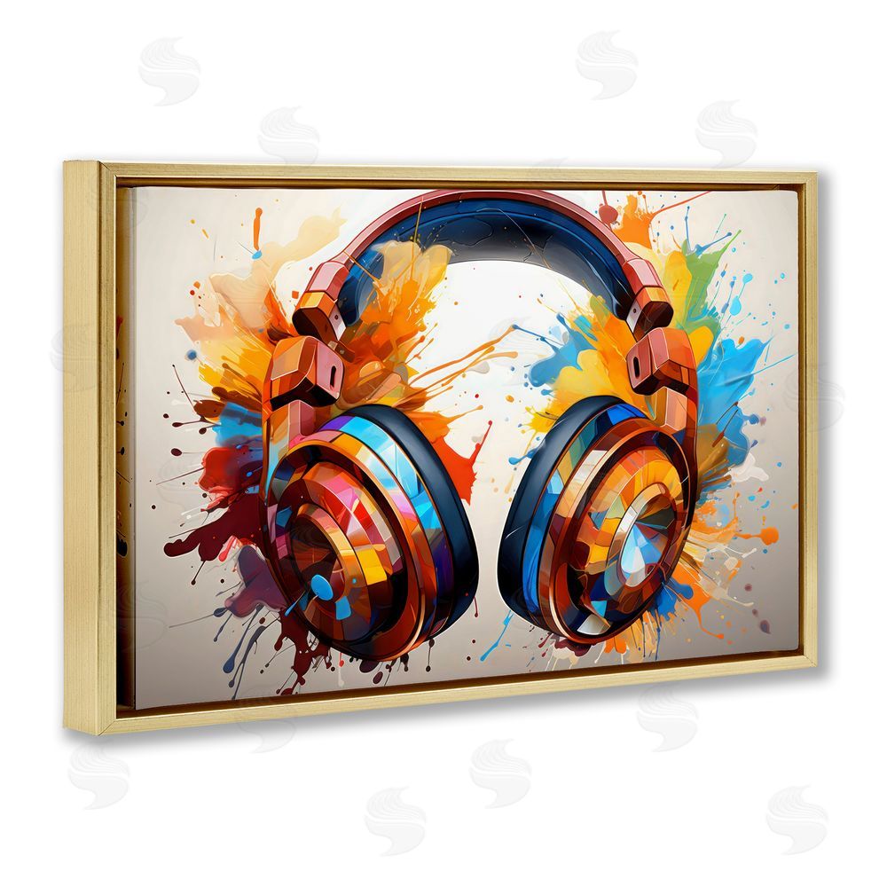 Creative Studio Music In Color Splatter Gold Floating Framed Canvas Wall Art