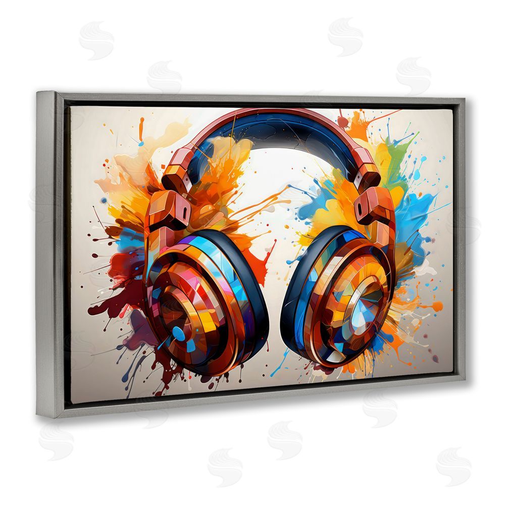 Creative Studio Music In Color Splatter Gray Floating Framed Canvas Wall Art