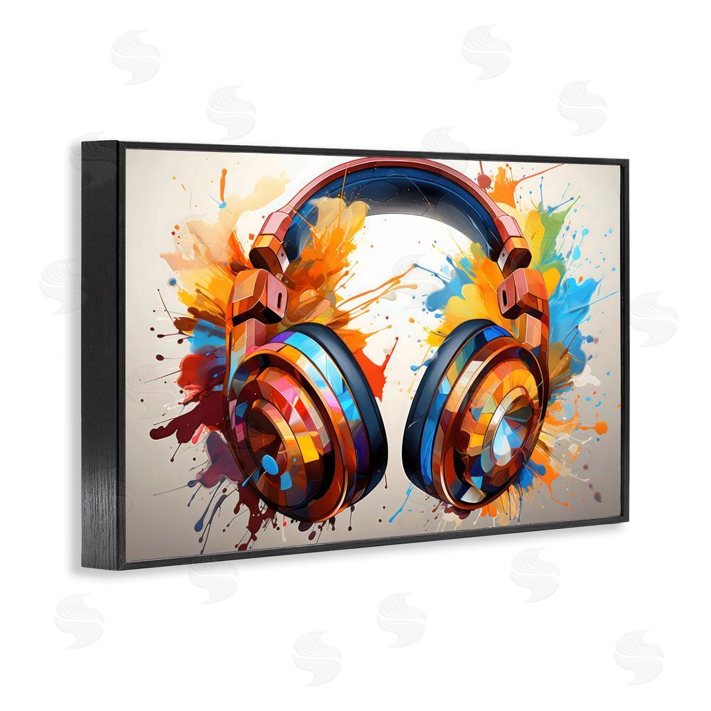 Creative Studio Music In Color Splatter Black Framed Giclee Wall Art