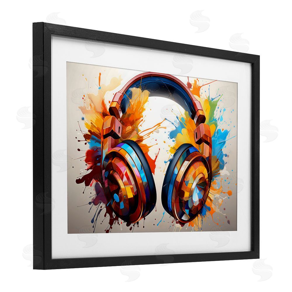 Creative Studio Music In Color Splatter Black Framed Print Under Glass Wall Art