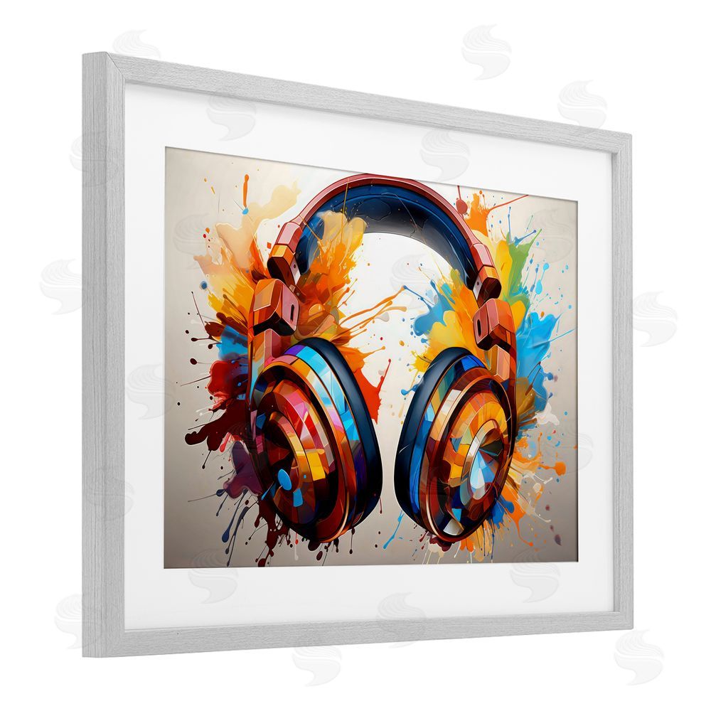 Creative Studio Music In Color Splatter Gray Framed Print Under Glass Wall Art