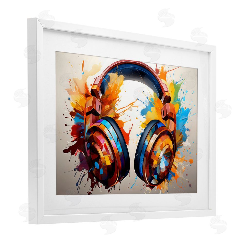 Creative Studio Music In Color Splatter White Framed Print Under Glass Wall Art