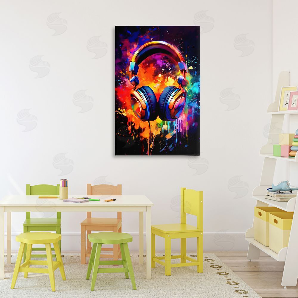 Creative Studio Musical Color Pop Splash Stretched Canvas Wall Art in Room
