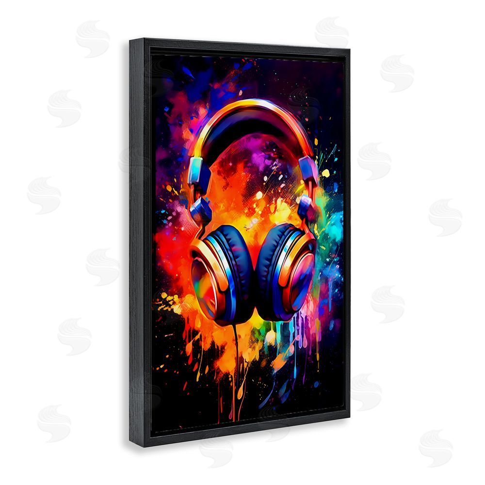 Creative Studio Musical Color Pop Splash Black Floating Framed Canvas Wall Art