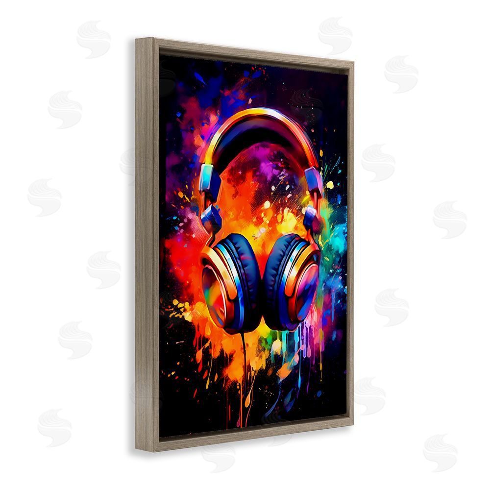 Creative Studio Musical Color Pop Splash Brown Floating Framed Canvas Wall Art