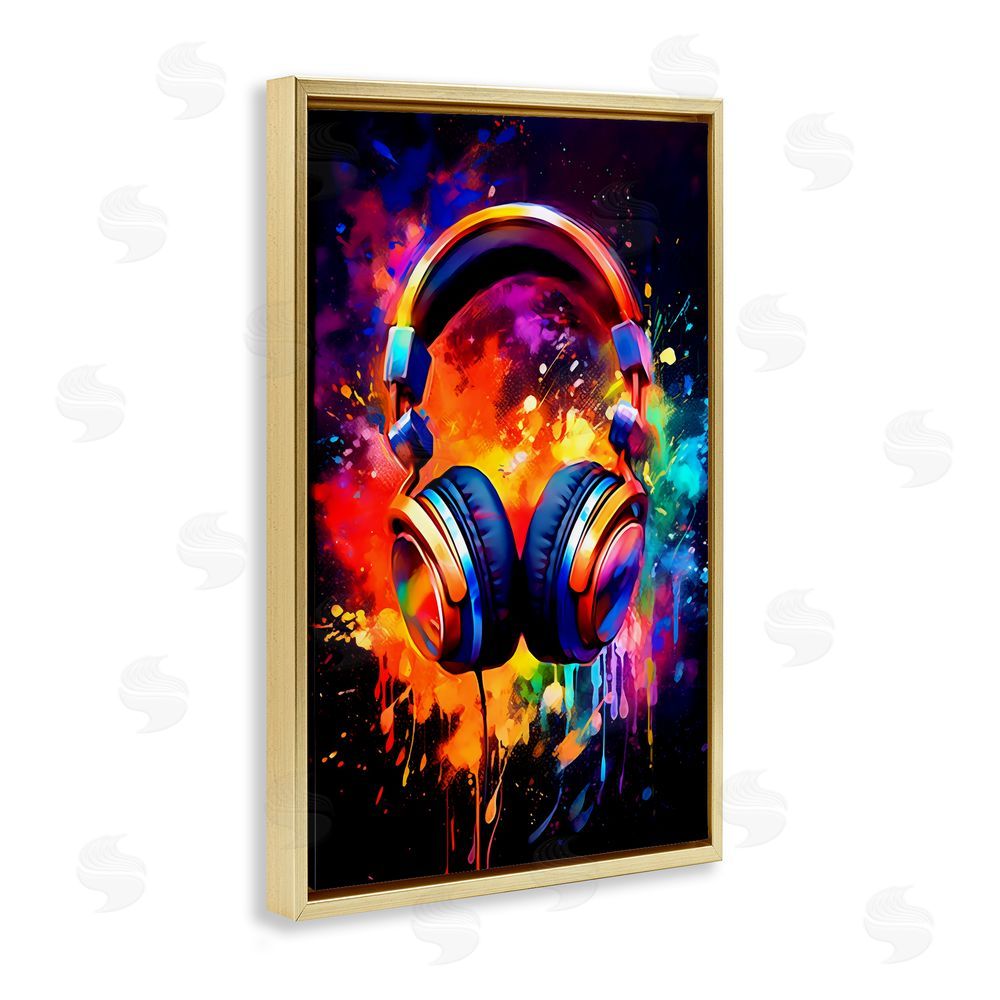 Creative Studio Musical Color Pop Splash Gold Floating Framed Canvas Wall Art