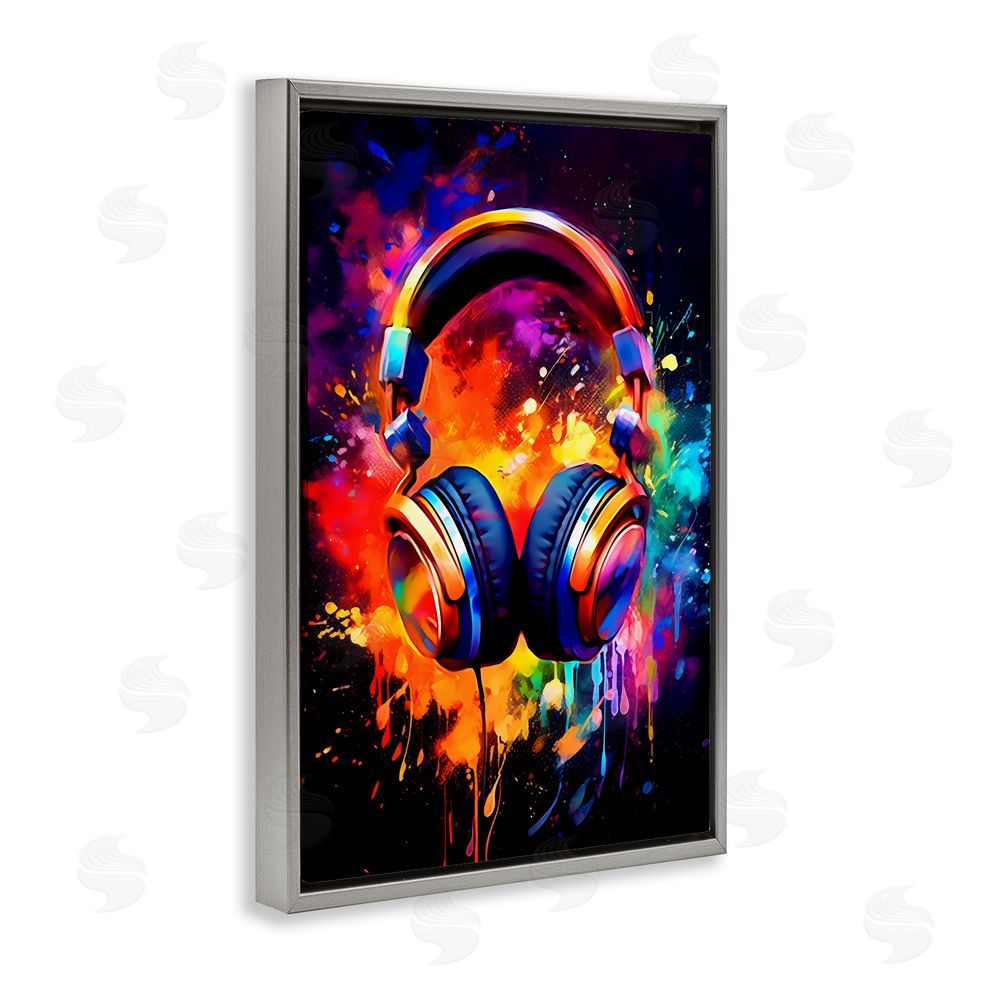 Creative Studio Musical Color Pop Splash Gray Floating Framed Canvas Wall Art