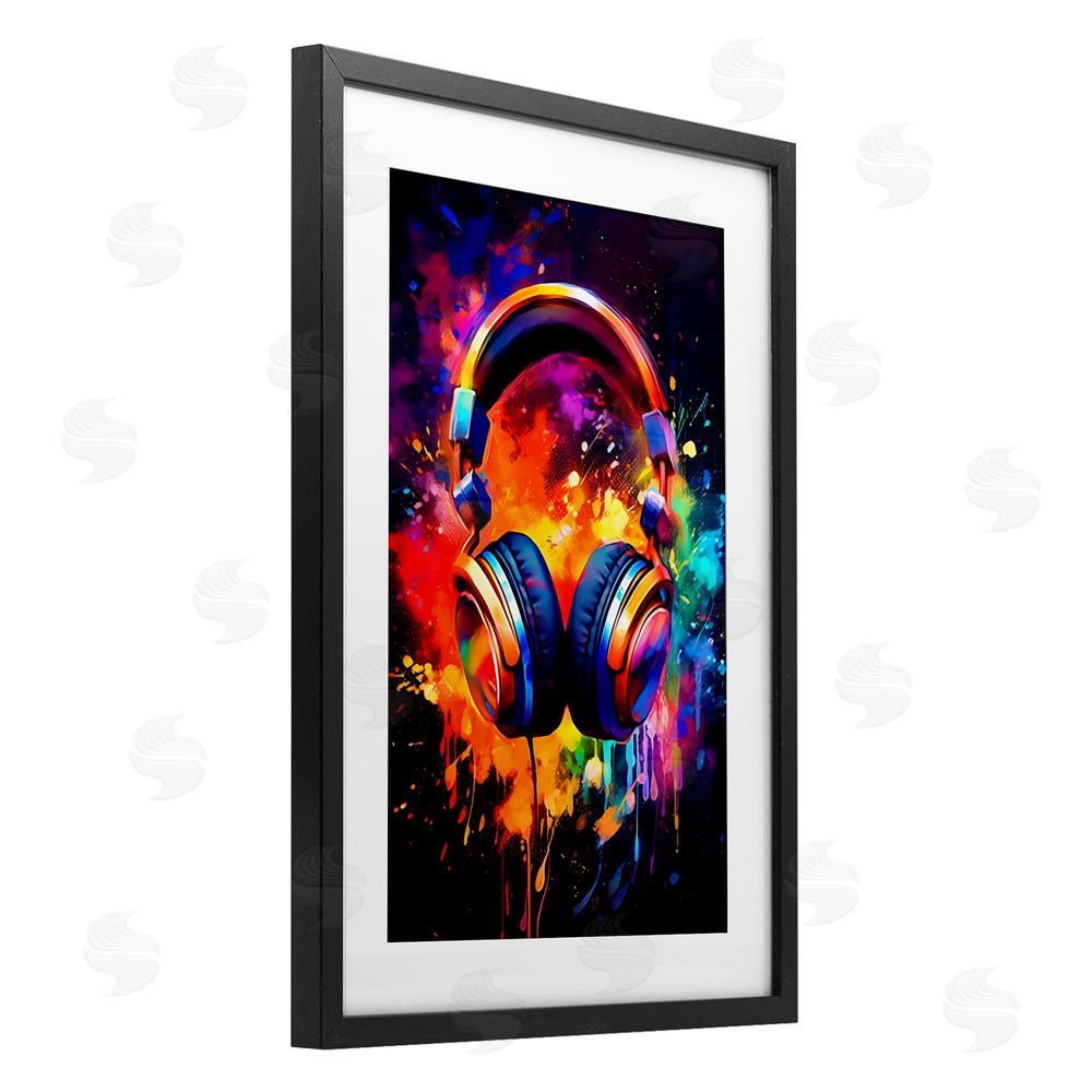Creative Studio Musical Color Pop Splash Black Framed Print Under Glass Wall Art