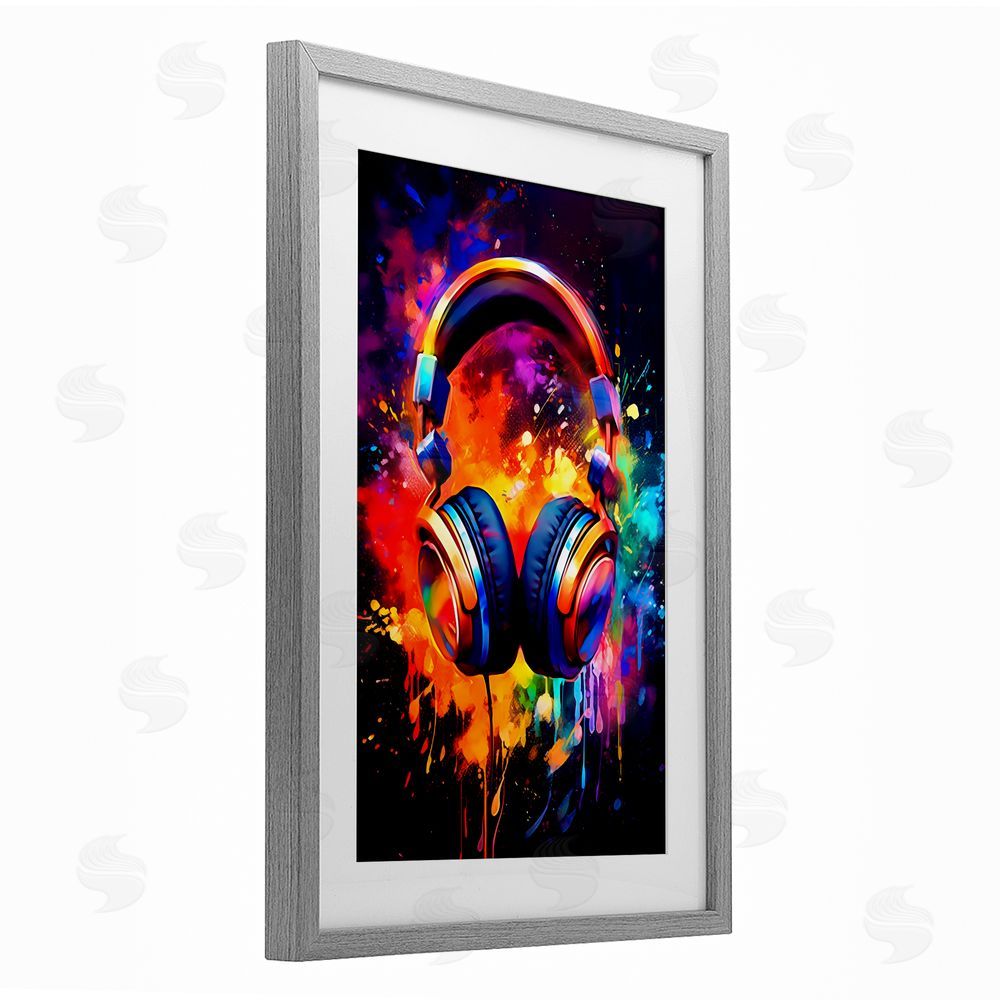 Creative Studio Musical Color Pop Splash Gray Framed Print Under Glass Wall Art