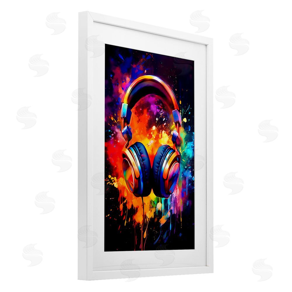 Creative Studio Musical Color Pop Splash White Framed Print Under Glass Wall Art